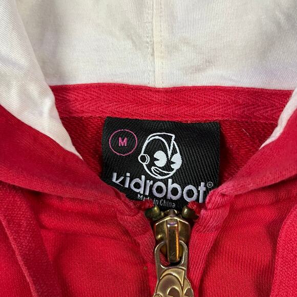 Vintage Kid Robot Red Zip Up Hoodie Y2K Men’s Sz M Preowned - Picture 7 of 7